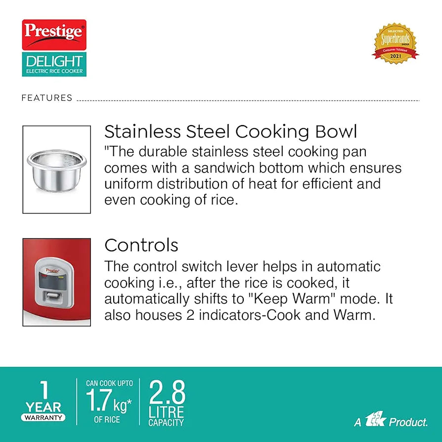 PRESTIGE 42244 RICE COOKER 2.8 CUTE STEEL SILKY RED PRESTIGE 42244 RICE COOKER 2.8 CUTE STEEL SILKY RED